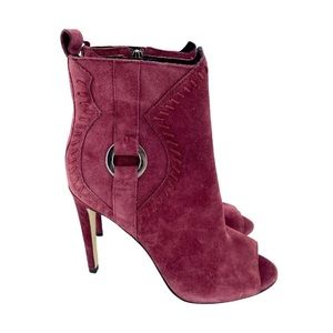 Rebecca Minkoff Ridley Burgundy Suede Leather Peep Toe Booties SZ 7